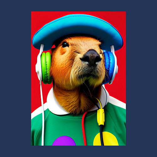 Мужской свитшот Капибара в наушниках и шляпе - нейросеть / Тёмно-синий – фото 3