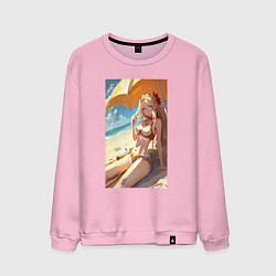 Свитшот хлопковый мужской Девушка на пляже под зонтом, цвет: светло-розовый