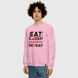 Свитшот хлопковый мужской Надпись: eat sleep Valorant repeat, цвет: светло-розовый — фото 2