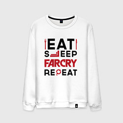 Свитшот хлопковый мужской Надпись: eat sleep Far Cry repeat, цвет: белый