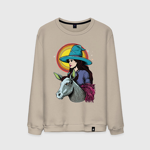 Мужской свитшот Ведьма и осел comic style / Миндальный – фото 1