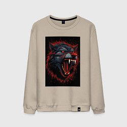 Свитшот хлопковый мужской Агрессивный красный волк, цвет: миндальный