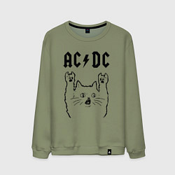 Свитшот хлопковый мужской AC DC - rock cat, цвет: авокадо