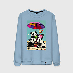 Свитшот хлопковый мужской Три панды под цветным зонтиком, цвет: мягкое небо