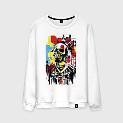 Свитшот хлопковый мужской Skull - pop art - sketch, цвет: белый