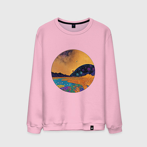 Мужской свитшот Пейзаж в стиле Густава Климта, абстракция / Светло-розовый – фото 1