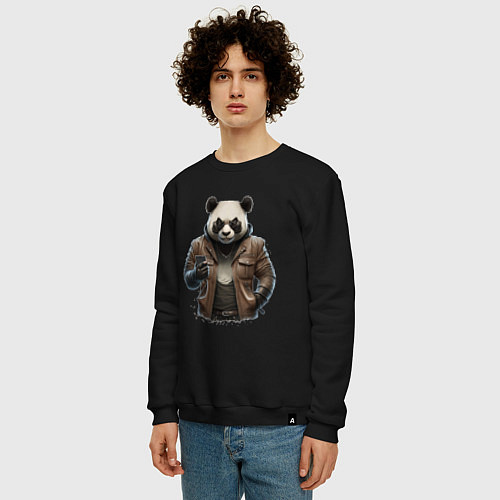 Мужской свитшот Крутая панда / Черный – фото 3