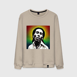 Свитшот хлопковый мужской Боб Марли в традиционном триколоре, цвет: миндальный