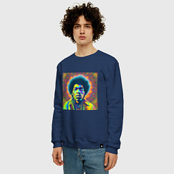 Свитшот хлопковый мужской Jimi Hendrix Magic Glitch Art, цвет: тёмно-синий — фото 2