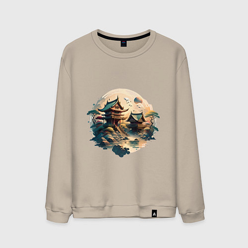 Мужской свитшот Японское святилище в стиле моротай / Миндальный – фото 1
