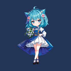 Свитшот хлопковый мужской Аниме девушка-кошка в синем платье с букетом цвето, цвет: тёмно-синий — фото 2