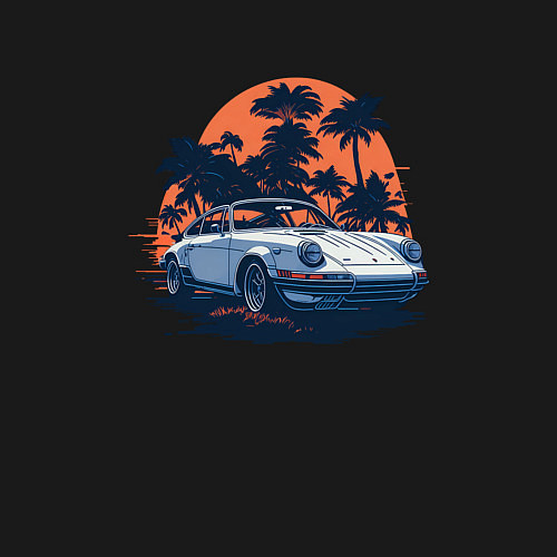 Мужской свитшот Порше, пальмы и закат / Черный – фото 3