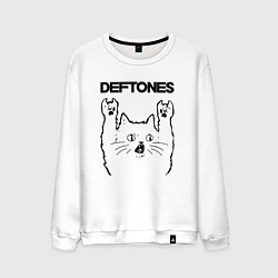 Свитшот хлопковый мужской Deftones - rock cat, цвет: белый