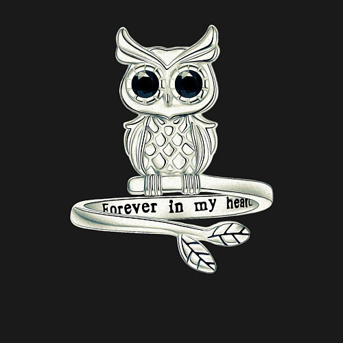 Мужской свитшот Серебряная сова на кольце / Черный – фото 3