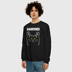 Свитшот хлопковый мужской Ramones rock cat, цвет: черный — фото 2