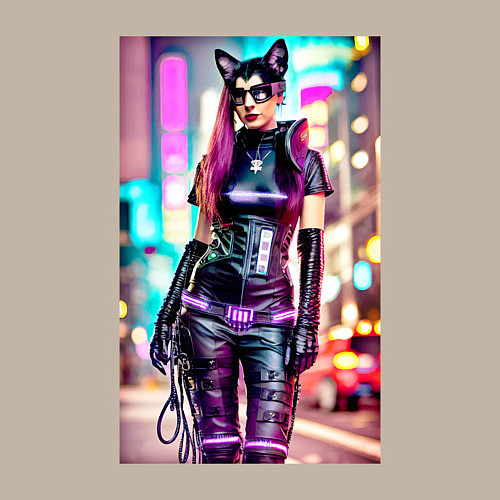 Мужской свитшот Cyberpunk - cat girl - neural network / Миндальный – фото 3