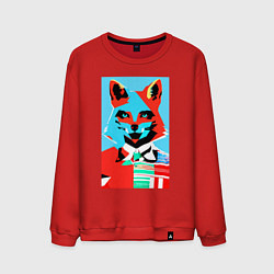 Свитшот хлопковый мужской Морда лисы - поп-арт - нейросеть, цвет: красный