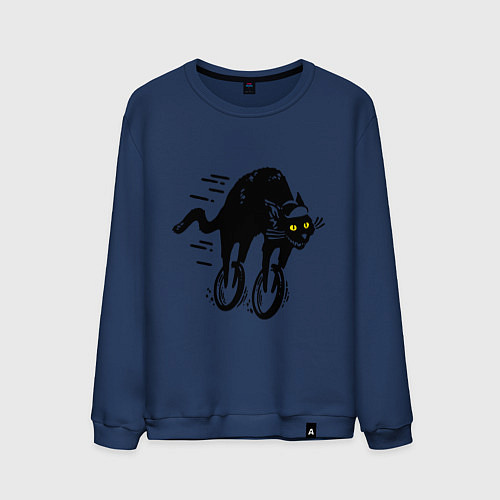 Мужской свитшот Black cat rider / Тёмно-синий – фото 1