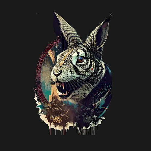 Мужской свитшот Свирепый зайчара - нейросеть / Черный – фото 3