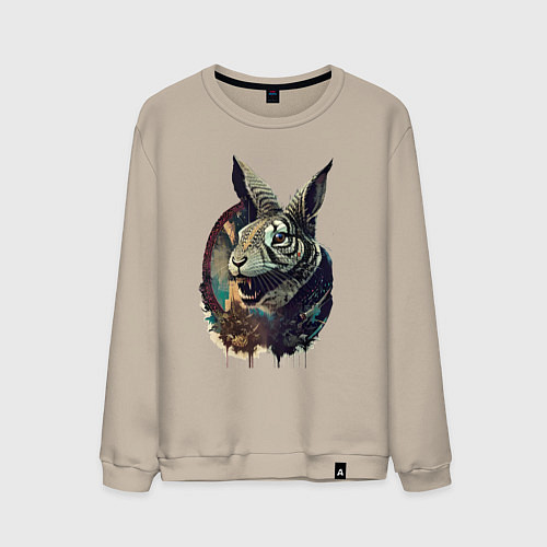 Мужской свитшот Свирепый зайчара - нейросеть / Миндальный – фото 1