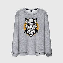 Свитшот хлопковый мужской Лис в шляпе Дикий Запад, цвет: меланж
