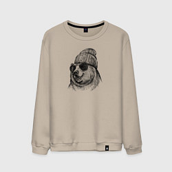 Свитшот хлопковый мужской Медведь в шапке, цвет: миндальный