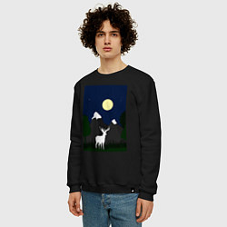 Свитшот хлопковый мужской Олень под луной, цвет: черный — фото 2