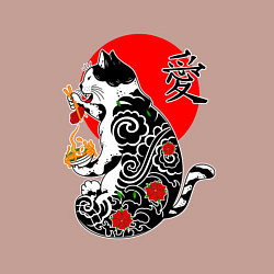 Свитшот хлопковый мужской Котик - якудза и иероглиф, цвет: пыльно-розовый — фото 2