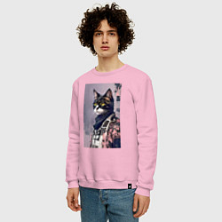 Свитшот хлопковый мужской Котяра городской модник - нейросеть, цвет: светло-розовый — фото 2