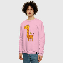 Свитшот хлопковый мужской Жираф и птичка, цвет: светло-розовый — фото 2