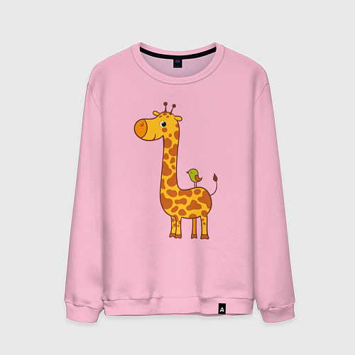 Мужской свитшот Жираф и птичка / Светло-розовый – фото 1