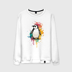 Свитшот хлопковый мужской Красочный пингвин, цвет: белый