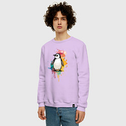 Свитшот хлопковый мужской Красочный пингвин, цвет: лаванда — фото 2