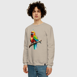 Свитшот хлопковый мужской Попугай какаду, цвет: миндальный — фото 2