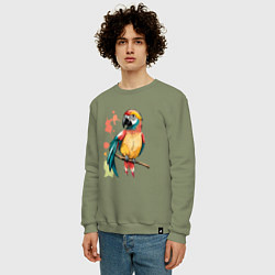 Свитшот хлопковый мужской Попугай в брызгах краски, цвет: авокадо — фото 2