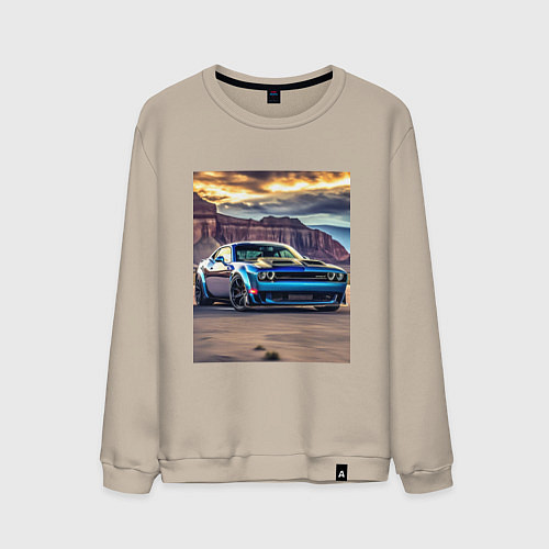 Мужской свитшот Авто Додж Челленджер / Миндальный – фото 1