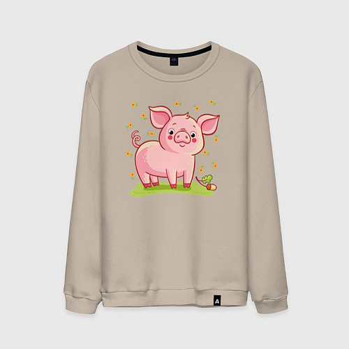 Мужской свитшот Розовый поросёнок / Миндальный – фото 1