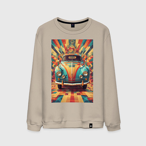 Мужской свитшот Ретро машина в ярких цветах / Миндальный – фото 1