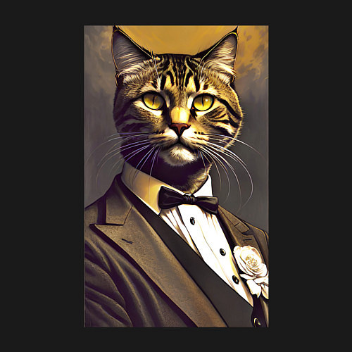 Мужской свитшот Крутой котяра - джентльмен - нейросеть / Черный – фото 3