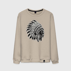 Свитшот хлопковый мужской Индеец шаман, цвет: миндальный