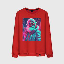 Свитшот хлопковый мужской Модный Санта в неоновом свете, цвет: красный