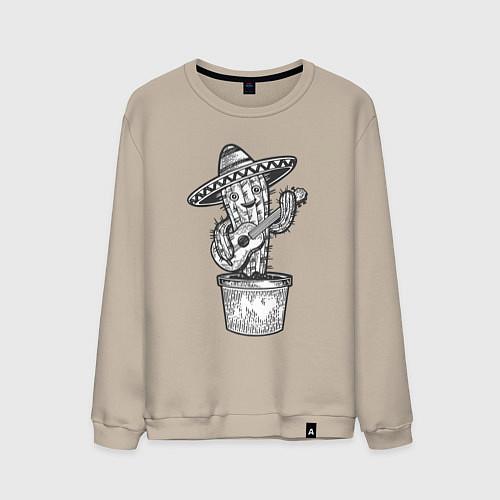 Мужской свитшот Кактус с гитарой / Миндальный – фото 1