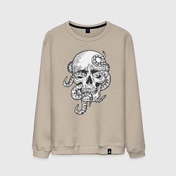 Свитшот хлопковый мужской Skull octopus, цвет: миндальный
