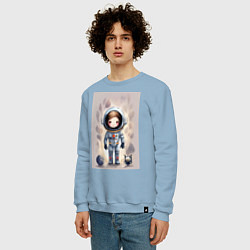 Свитшот хлопковый мужской Милый маленький космонавт - нейросеть, цвет: мягкое небо — фото 2