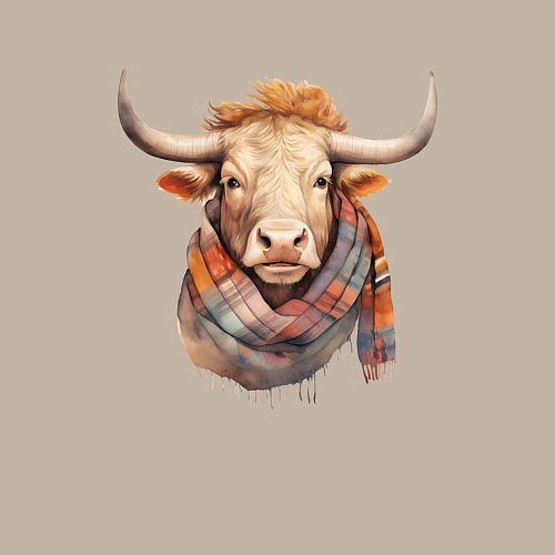 Мужской свитшот Бык в шарфе осень / Миндальный – фото 3