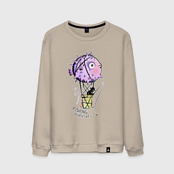 Свитшот хлопковый мужской Воздушный шар из рыбы фугу и рыбак с удочкой, цвет: миндальный
