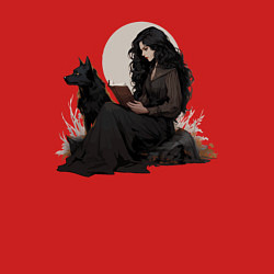 Свитшот хлопковый мужской Фентези девушка с волком читает книгу, цвет: красный — фото 2