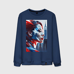 Свитшот хлопковый мужской Девушка и Нью-Йорк - двойная экспозиция, цвет: тёмно-синий