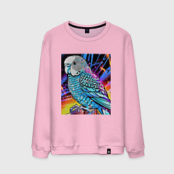 Свитшот хлопковый мужской Волнистый синий попугай, цвет: светло-розовый