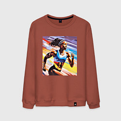 Свитшот хлопковый мужской Девушка спринтер, цвет: кирпичный
